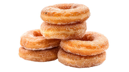  Sugar-coated cronuts stacked together on a, transparent background.