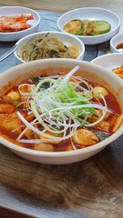 식탁 위에 놓인 국물 떡볶이 한그릇