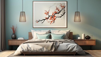 Master Bedroom background flat design top view minimalist zen theme water color Triadic Color Scheme