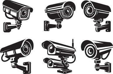 Security surveillance camera, CCTV vector icons set