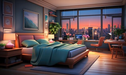 Master Bedroom background flat design front view luxurious suite theme animation Complementary Color Scheme