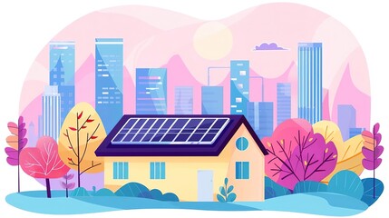 Obraz premium A family of four is looking to build a new home in the suburbs. They want a home that is energy-efficient and affordable. They are considering a home with solar panels.