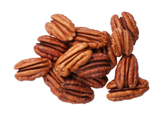 Tasty pecan nuts isolated on white, top view