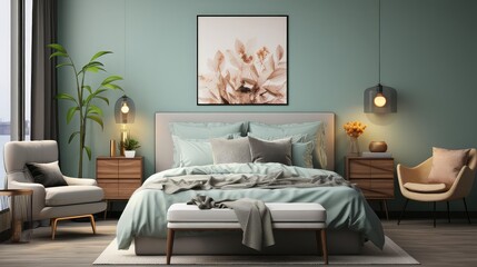 Master Bedroom background flat design top view minimalist zen theme water color Triadic Color Scheme