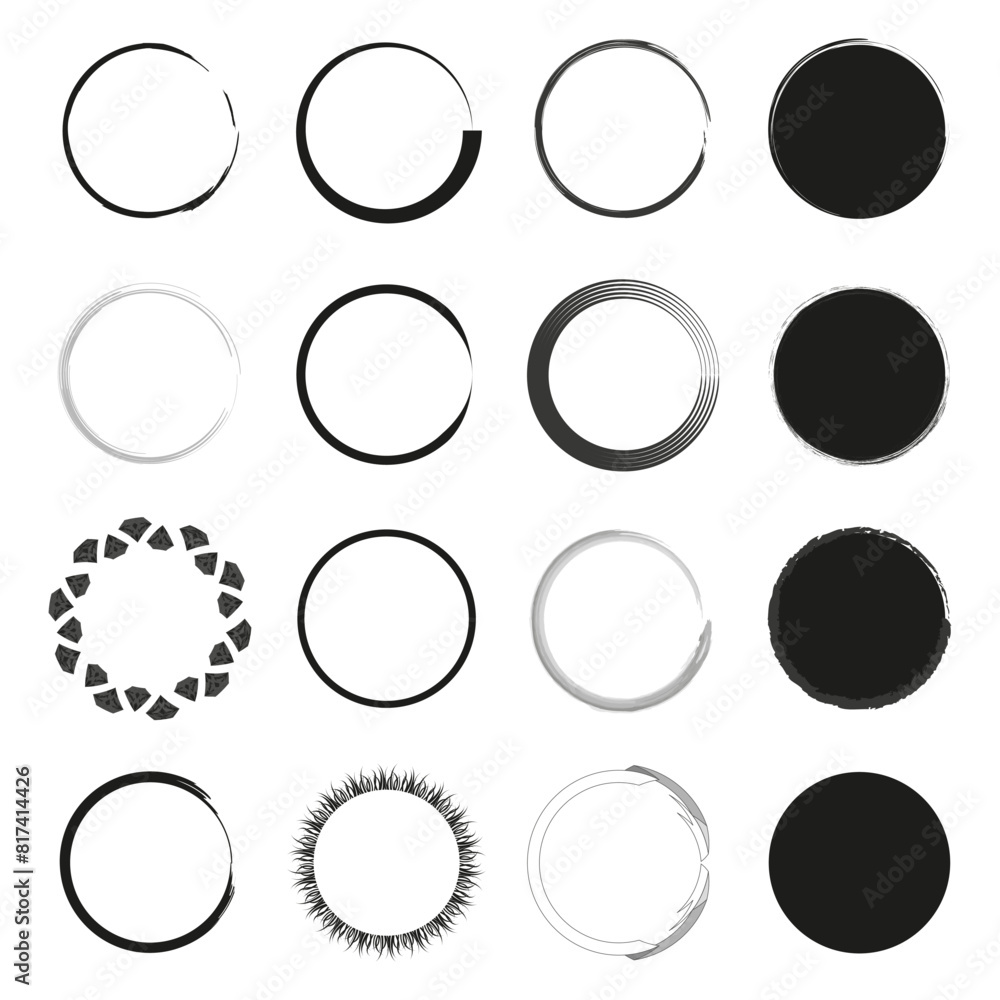 Poster assorted circular shapes collection. black and white round elements set. geometric and abstract circ