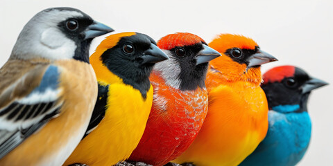 Fototapeta premium Diverse Group of Colorful Birds Perched Together