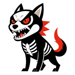angry skeleton dog, full figure, full body, cute, Japan style