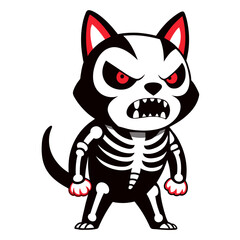 angry skeleton dog, full figure, full body, cute, Japan style