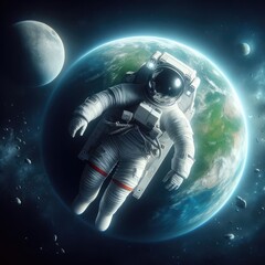 Fototapeta premium 3d astronaut in space with a cinematic cutscene