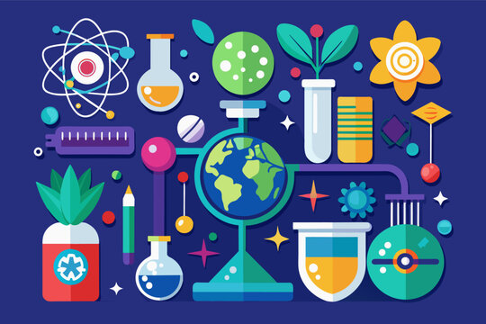 Science and technology education illustration with flat design elements.