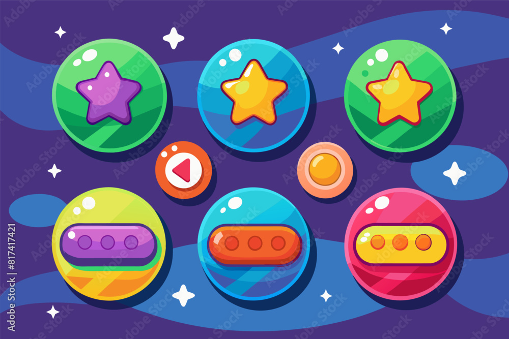 Poster a vibrant collection of buttons and stars in various colors, adding a playful touch to any design.