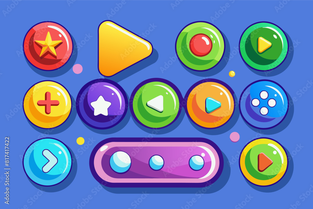 Poster a vibrant collection of buttons and stars in various colors, adding a playful touch to any design.