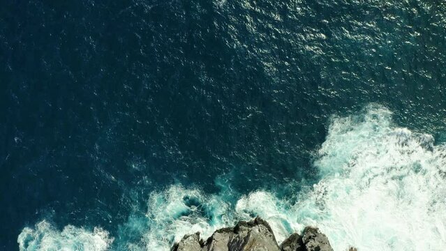 Ocean water churns in El Boiler San Benedicto Revillagigedo Islands Mexico, aerial top down