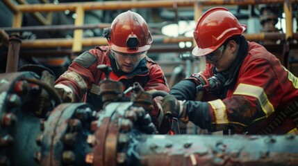 A team of firefighters and technicians work together to stop the leaking gas.