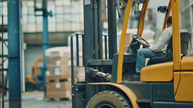 Forklifts and other heavy machinery moving around the plant efficiently carrying out tasks and transport materials.