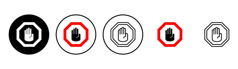Obraz premium Stop icon set. stop road sign. hand stop icon vector