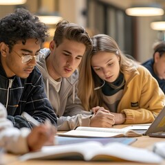 Group of Students Collaborating on Academic Work During a Study Session