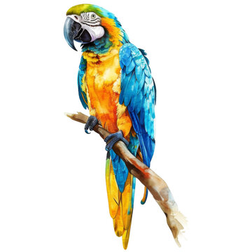 Blue and Gold Macaw, Bird Illustration. Watercolor Style. AI Generated
