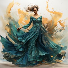 Oil paint girl dancing dress