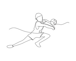 Continuous single line drawing of male volleyball athlete squatting to block an attack from an opponent. sport training concept. volleyball competition illustration design