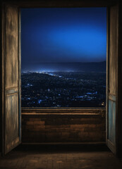 The window of opportunity ,A aesthetic pale moon light view from the window, 