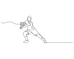 Continuous single line drawing of male volleyball athlete passing while holding his hands together. sport training concept. volleyball competition illustration design
