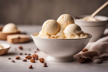 'bowl tasty vanilla ice cream light background ball calorie closeup cold creamy cookery dairy delicious dessert eat favor food glac? gastronomy epicure ingredient milk nutrient nourishment object'