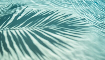 Beautiful water surface with tropical leaf shadow. Pure water background for cosmetic, spa product. Summer vacation. Ocean.