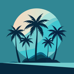 Fototapeta na wymiar Palm trees on a light blue background