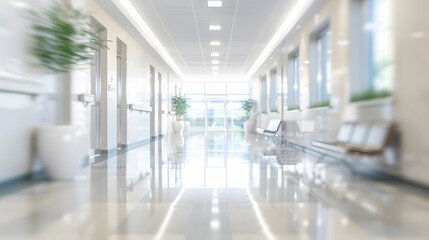 BLURRED MEDICAL BACKGROUND, MODERN HOSPITAL HALL, LIGHT INTERIOR