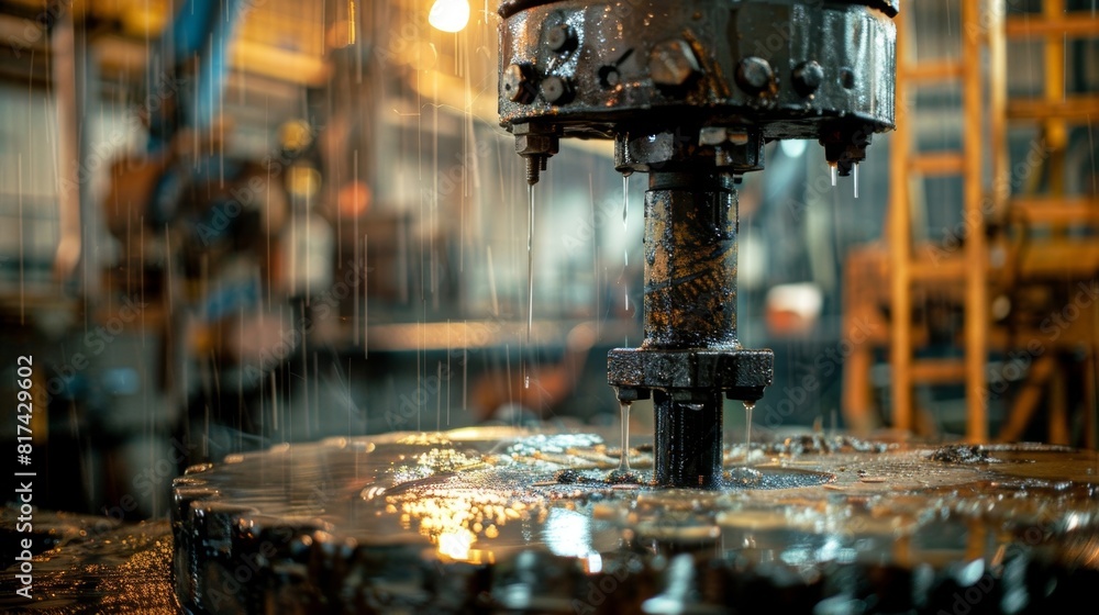 Poster The steady rotation of large drill bits churning through layers of rock and soil to reach the oil reserves deep underground.