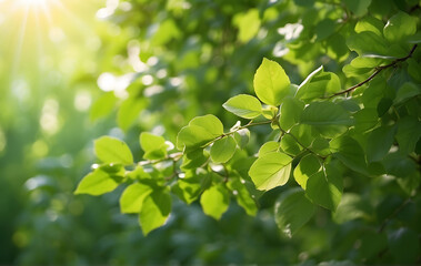 Vibrant Green Leaves in Summer Sunlight: Perfect Spring Background for Eco-Friendly Gardens and Natural Greenery Wallpaper