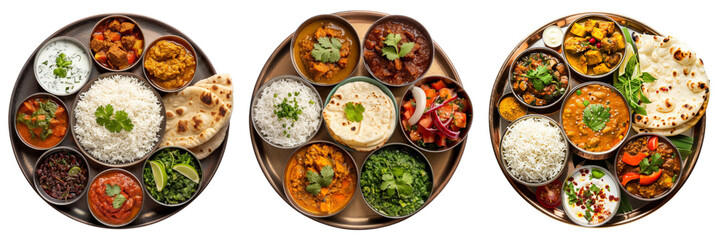 Fresh Indian curry set top view in png no background for decoration.
