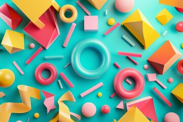 abstract background with colorful plastic geometric shapes and elements 3d rendering