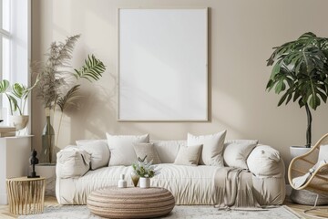 Poster Mockup in Minimalist Scandinavian Interior created with Generative AI