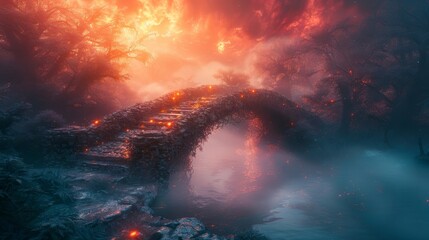 A bridge over a river with a forest in the background