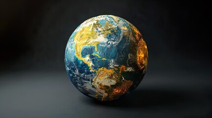 Realistic portrayal of Earth with illuminated landmasses, emphasizing the interconnectedness of global ecosystems and the importance of environmental sustainability