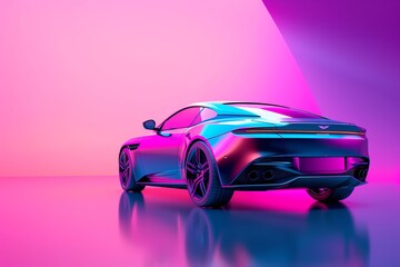 Capture a sleek, modern car in a photorealistic CG 3D rendering, emphasizing its smooth lines and curves, with a focus on the rear view Include reflections to enhance realism