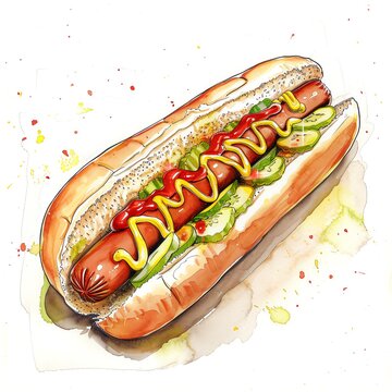 recommend clip art: A hand drawn clipart style watercolor illustration of a Hamburger with lettuce