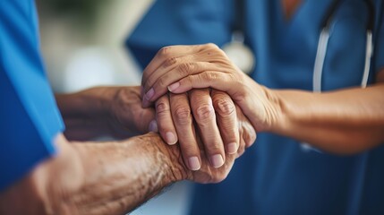 Fototapeta premium Cropped shot of a female nurse hold her senior patient's hand