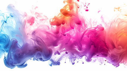 Vibrant Colorful Ink Splash on Clear White Background, Bright Colorful Ink Spray on Clear White Background