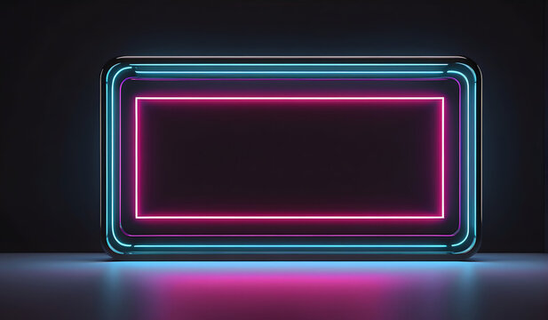Neon Frame and Palm: A Modern Minimalist Approach with Dark Background