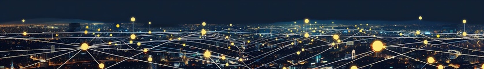 Obraz premium An elongated digital artwork showing an urban smart lighting network
