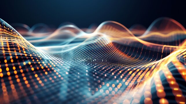 A dynamic wave of intersecting lines and shapes forming a vivid 3D illusion on a futuristic abstract background.