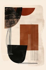 Simple Minimalist Abstract Retro Drawing in Brown and Beige Tones