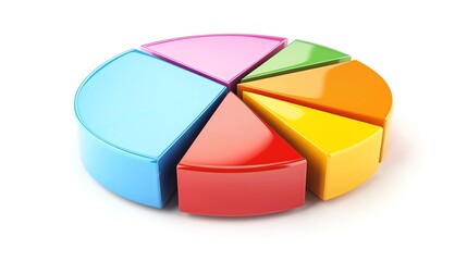 Obraz premium 3D pie chart with colorful sections on a white background, colorful 2D illustration in the flat design style, 45 degree angle, high resolution, high quality, high detail, sharp focus, studio photo, in