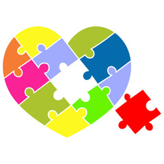 Puzzle Colorful Heart Shaped Flat Design Vector Icon