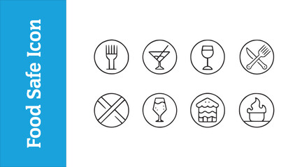 Food safe mark icon set glass with editable vector collections. 
