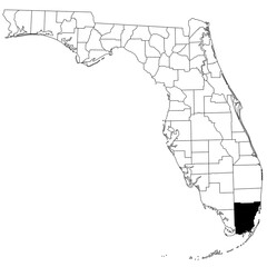 Map of Miami County in Florida state on white background. single County map highlighted by black colour on Florida map. UNITED STATES, US