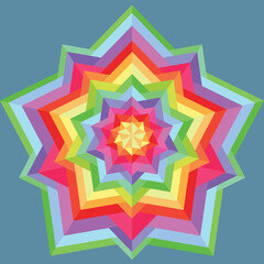Star flowers with tringles petals in rainbow beautiful art